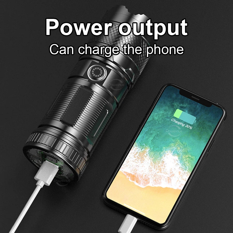 High Power Led flashlight Strong Light Rechargeable Torch Portable Handheld Flashlight Long Range 5km COB Light Camping Hiking