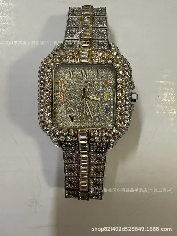 2025 New Luxury Diamond Watch Men Fashion Iced Out Square Colorful Number Watches Hip Hop Bling Jewelry Reloj Hombre for Party