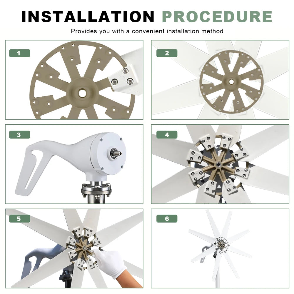 1kw 1000w Horizontal Strong Wind Turbine Generator 48V 24V 12V Power Magnetic Dynamo Free Energy 220v Inverter Output For Home