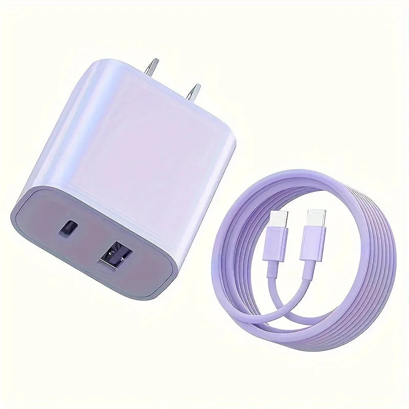 20W USB C fast Charger Block Dual Port Power Adapter with 6FT Cable Type C Fast Charging for iPhone 16 15 Series iPad Samsung