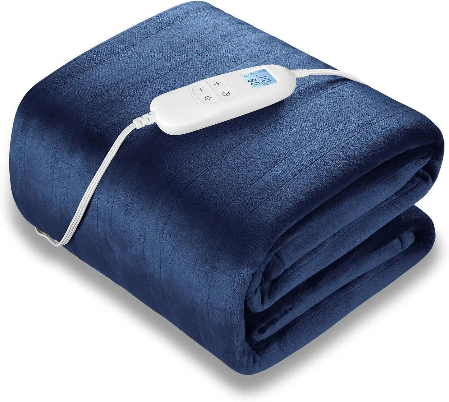 Queen Electric Heated Blanket 84x90 Inches, 6 Heat Levels & Auto Timer, Fast Heating Ultra Soft Flannel, Machine Washable Blue