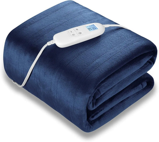 Queen Electric Heated Blanket 84x90 Inches, 6 Heat Levels & Auto Timer, Fast Heating Ultra Soft Flannel, Machine Washable Blue