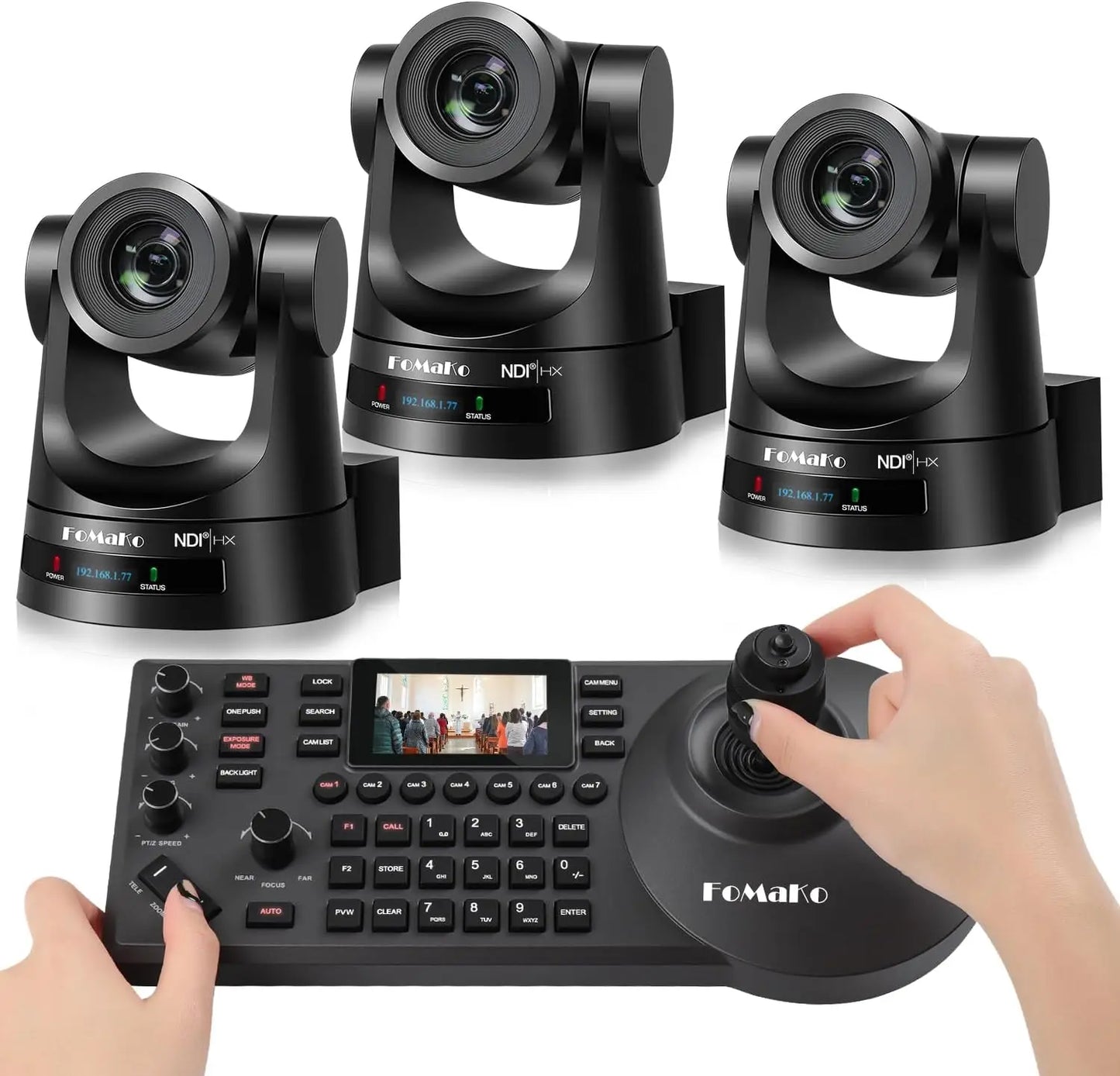 NDI PTZ Camera,30X Optical Zoom, PoE, AI Auto-Tracking Gen 3, KC608 NDI PTZ Controller (Black), for Church Worship Live Services