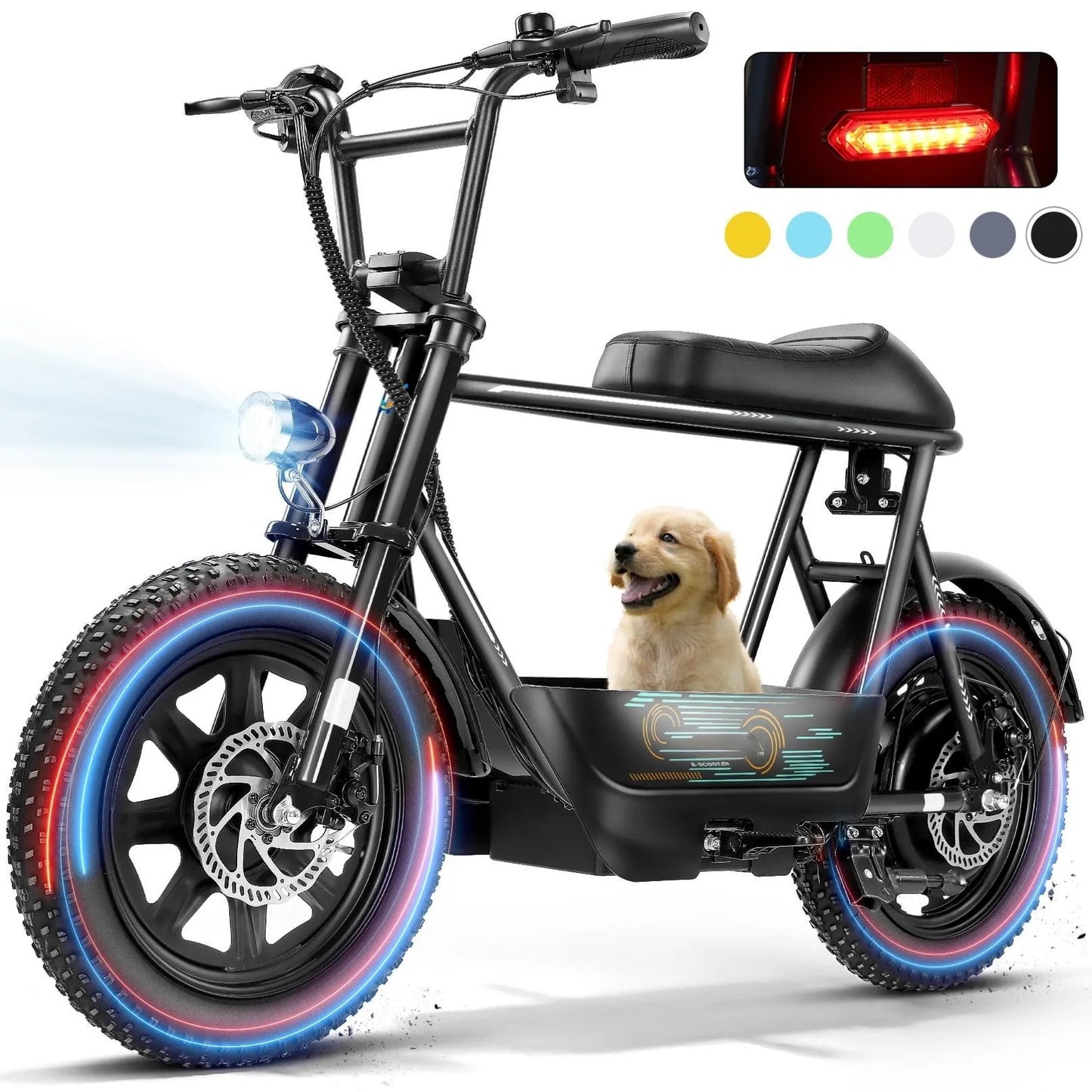 Peak 819W Electric Scooters with Seat for Adults, 16" Fat Tire for All-Terrain, Commuter Ebike for Teens, with Carry Basket