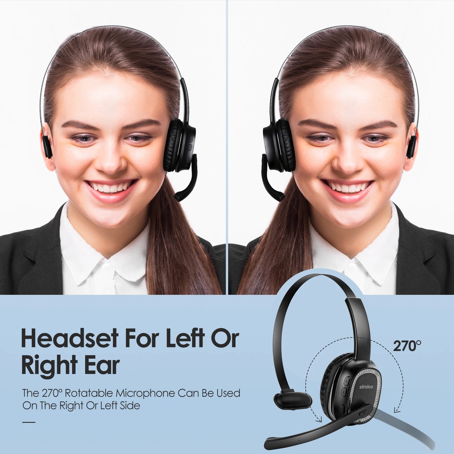 Siindoo JH-101 Wireless Call Center Headset with Mic Noise Canceling Headphones with 50H Talking Time For Office Work, Video