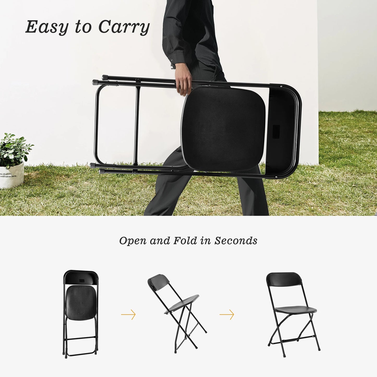 JHK Plastic Folding Chair 4/6 Pack 330LB Load Capacity Living Room Dinner Chairs Lightweight Portable Indoor/Outdoor Home Office