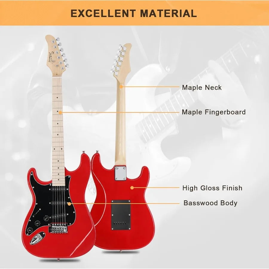 39 Left Handed Full Size Electric Guitar for Music Lovers and Beginners with Built-in 20W Amplifier and Complete Accessories Pa