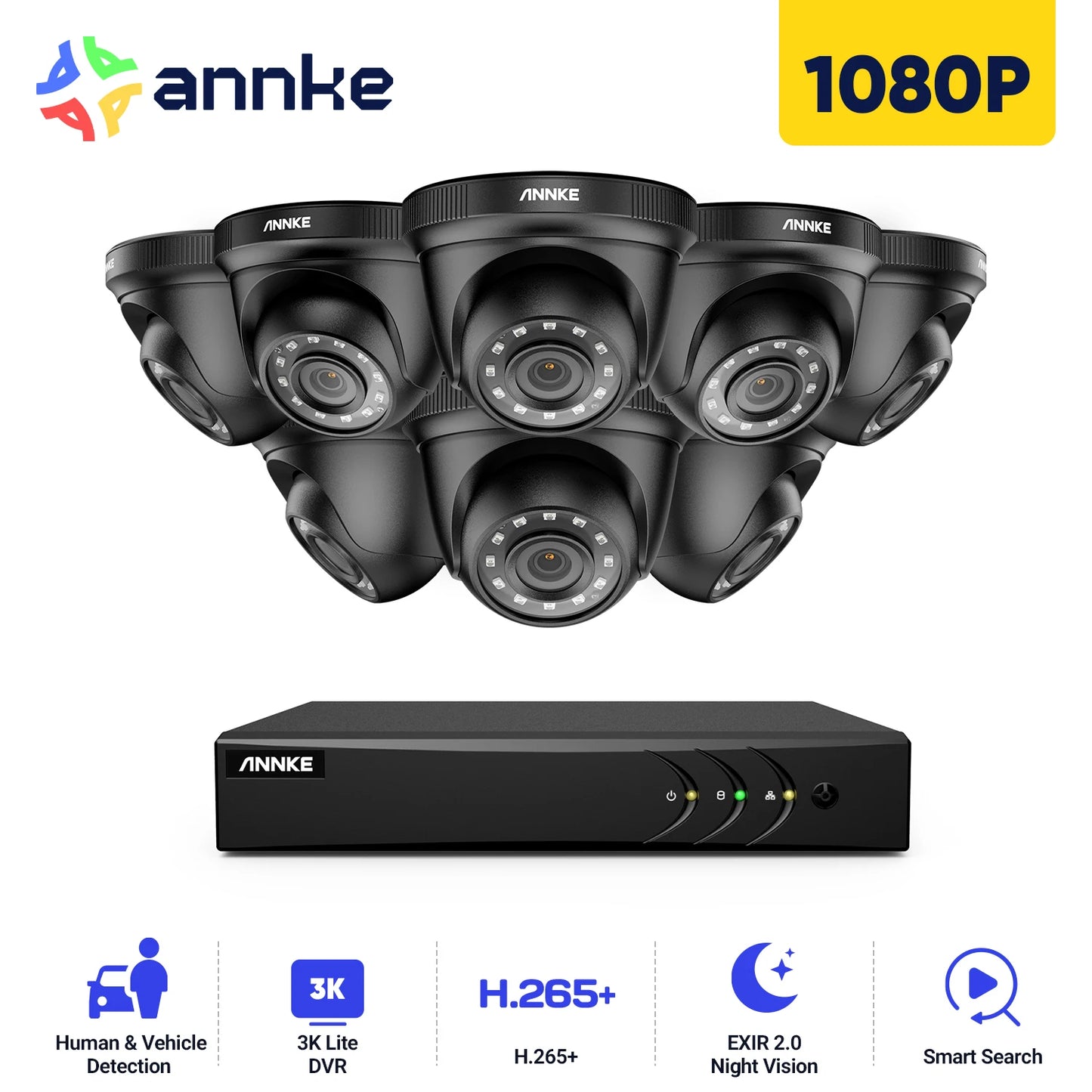 ANNKE 8CH 1080P FHD Video Surveillance System H.265+ 5in1 5MP Lite Recorder 1080P Outdoor Weatherproof Security Camera CCTV Kits