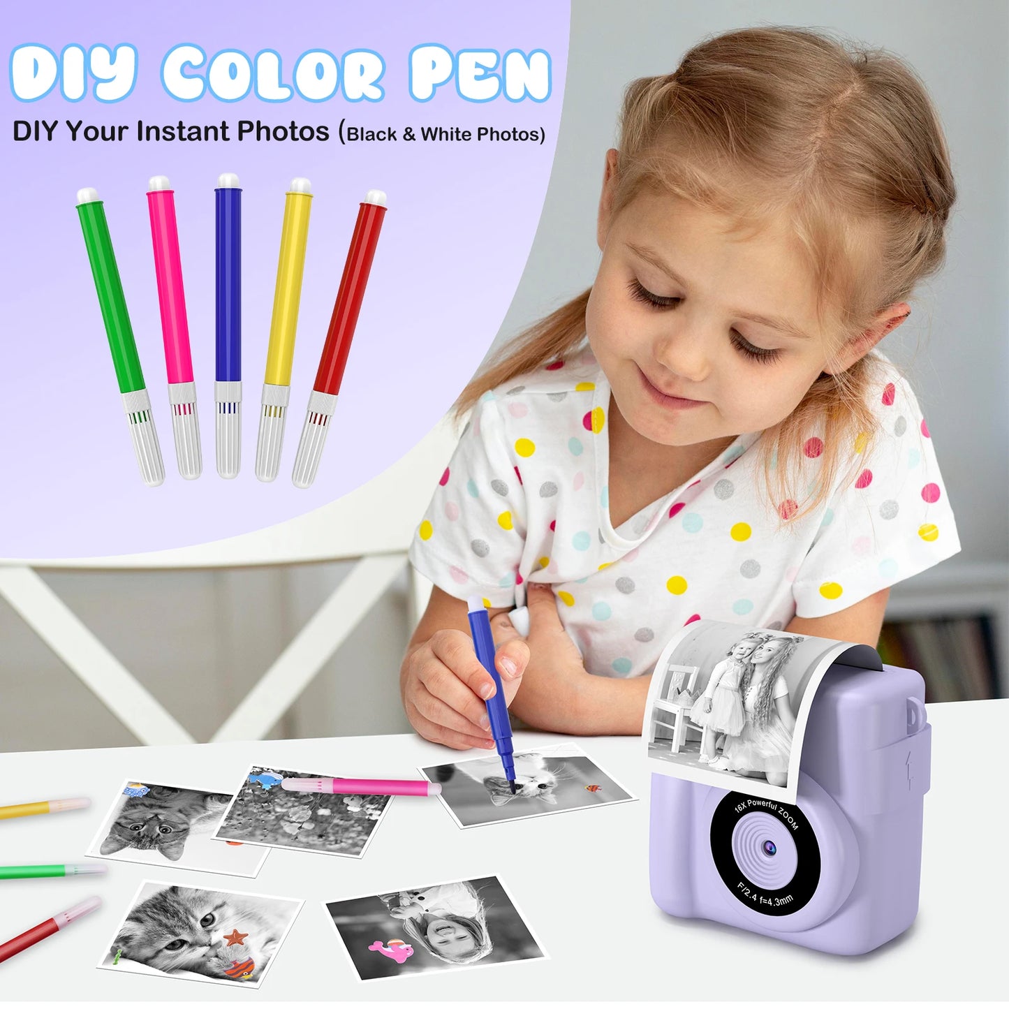 Kids Digital Camera 1080P HD Instant Print Camera Portable Camera Toy with 32GB Card Gift For Boys Girls 3-12