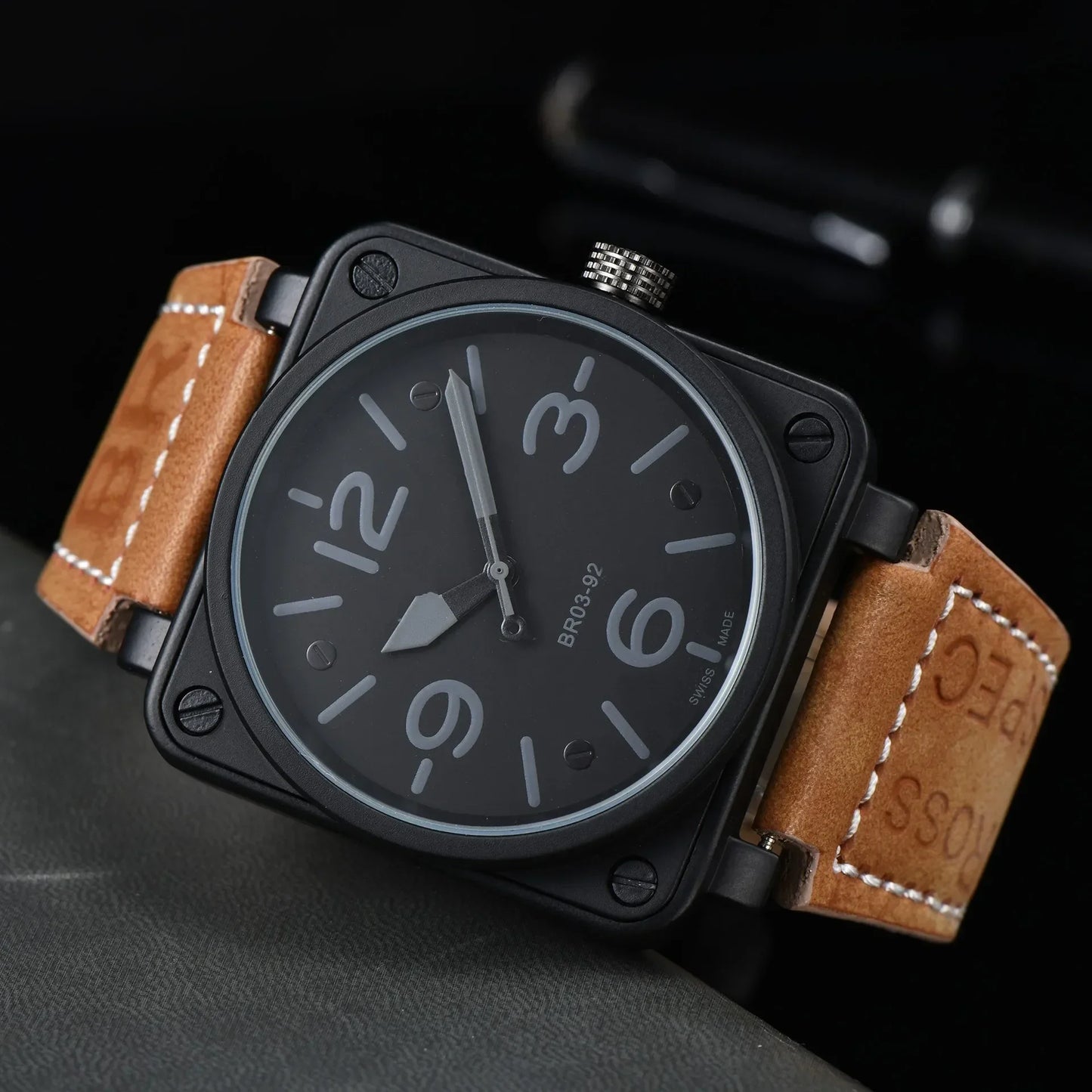 Men Automatic Mechanical Watch Bell Brown Leather Black Ross Rubber 46mm Large Dial Men for Watches AAA Clcok BB