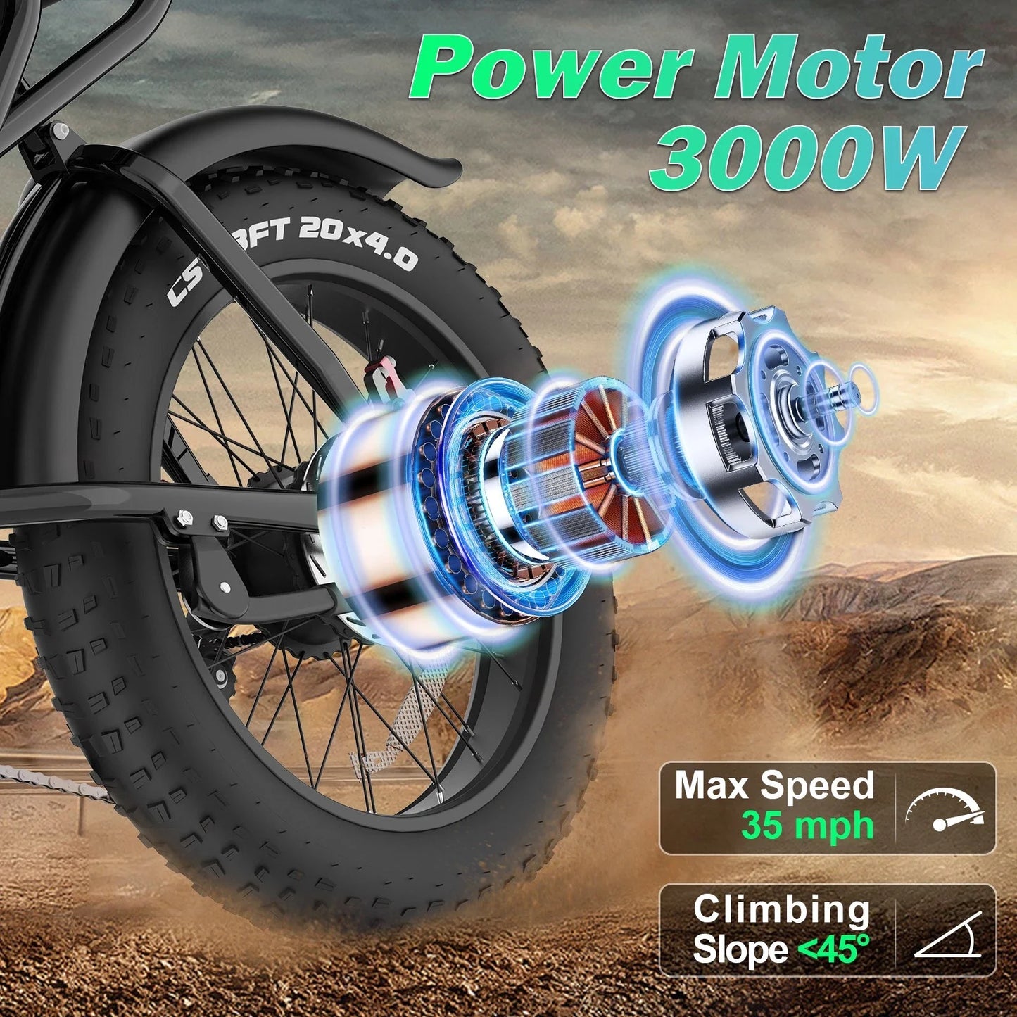 Ridstar Electric Bike for Adults 1500/3000W 48/52V 20/40Ah Lithium Battery 20" Fat Tire Mountain E-bike Electric Dirt Bike