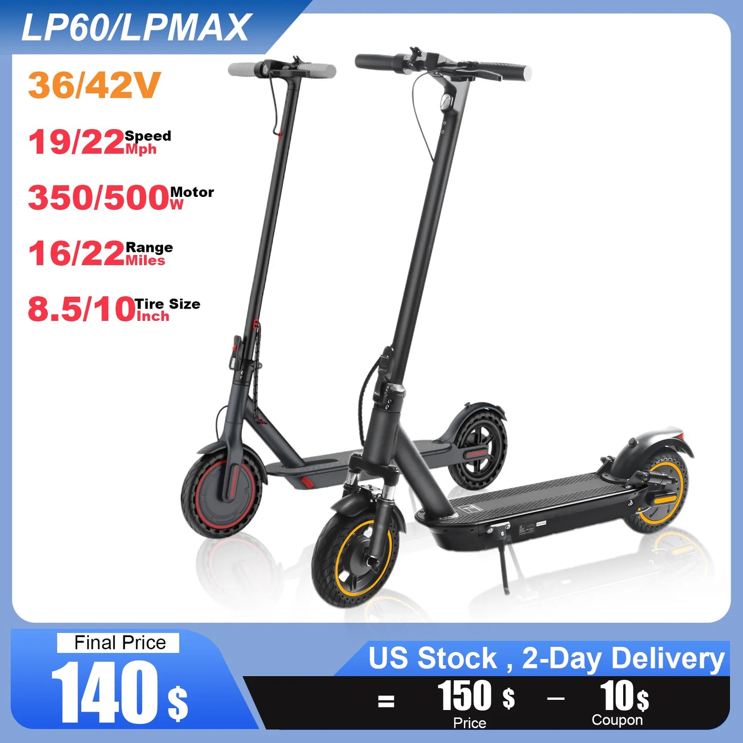 AOVOPRO LP60/LPMAX Electric Scooter 500W Motor 22mph 42V14.5Ah 27Miles Long Range Foldable 10Inch  App Connected EScooter