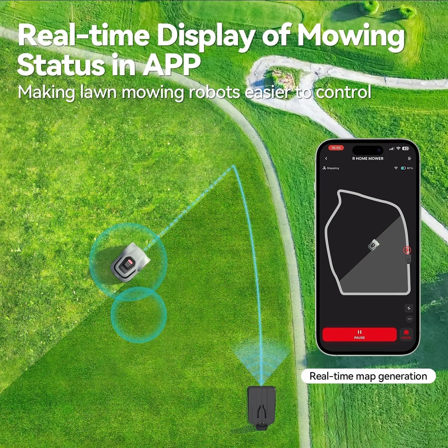 Robotic Lawn Mower for 0.25 Acre, 45% Slope, Auto Recharge with Boundary Wires & App Control
