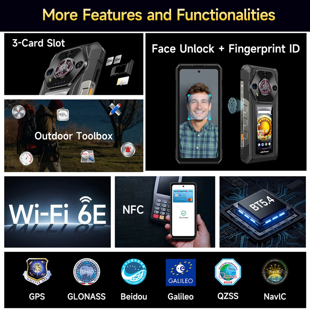 Ulefone Armor 30 Pro 5G Rugged Phone Android 14 Smartphone 6.9" 120Hz 32GB+512GB 12800mAh Night Camera 64MP NFC 66W