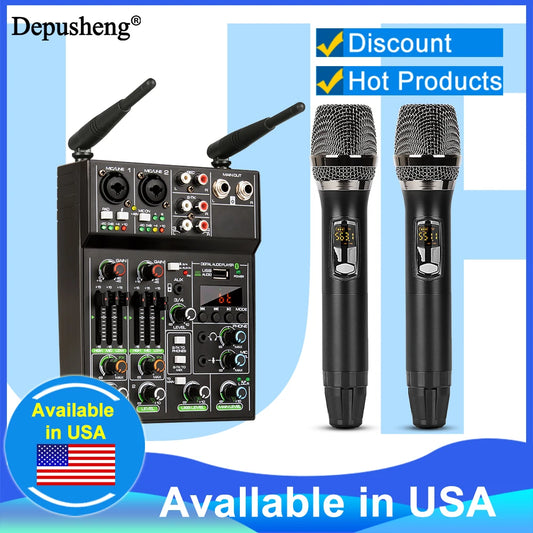 Audio Mixer 4 Channel High Power Amplifie Sound mixing with Microphone Depusheng UF4-M Digital Board Console for Karaoke Stage
