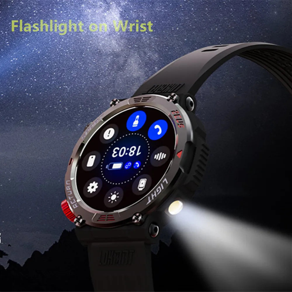 LOKMAT ZEUS 5 PRO Flashlight Smart Watch Bluetooth Calls Watch Waterproof Fitness Tracker Message Push Smartwatches for Phone