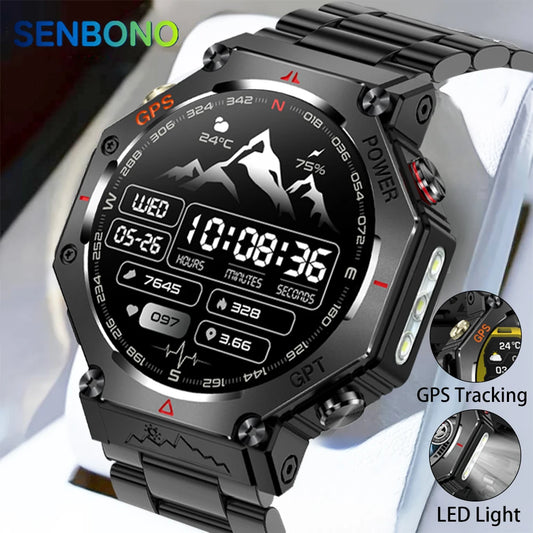 SENBONO GPS Smart Watch Men Built-in GPS Bluetooth Call AI GPT Fitness Tracker Waterproof Military Sport Smartwatch for Men