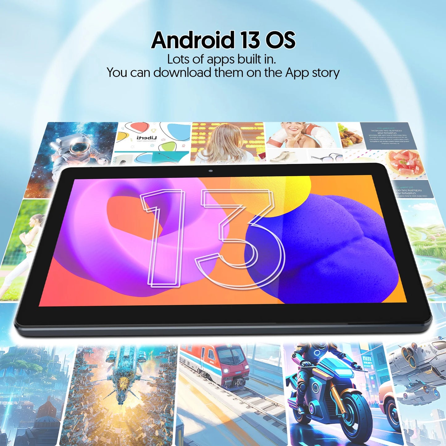 BAKEN 10.1-inch Android13 tablet, 4(2+2)GB+64GB, quad-core processor, dual cameras, wifi, Bluetooth, free accessories