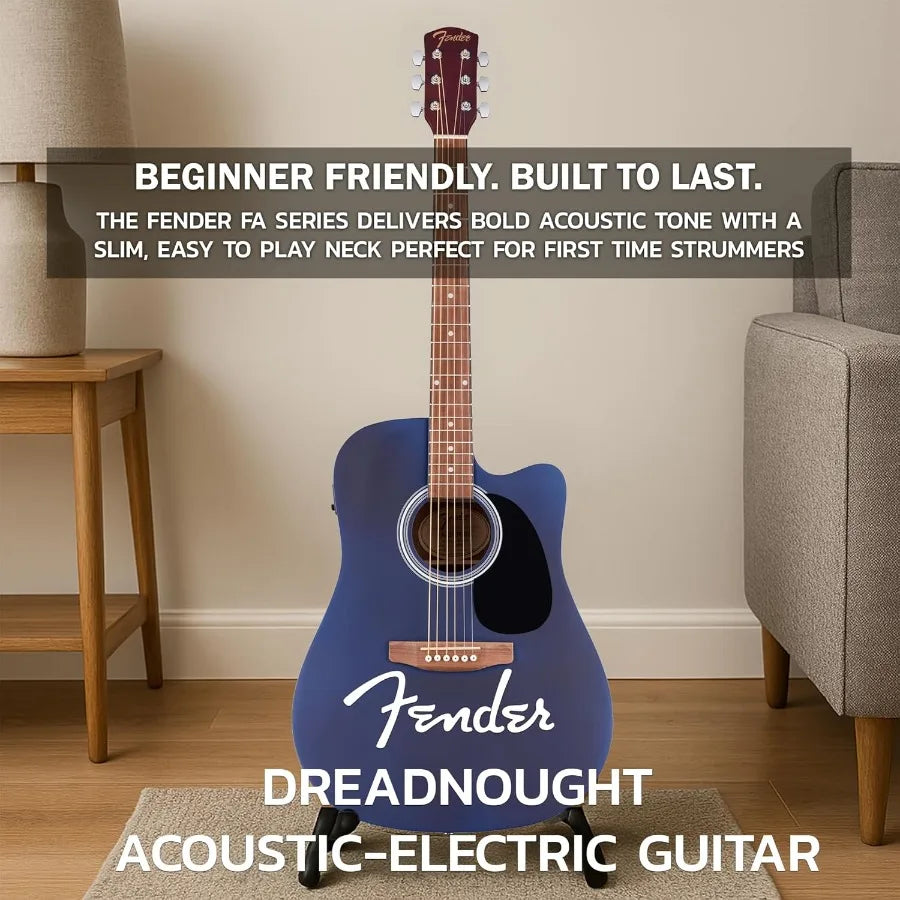 FA Series Dreadnought Acoustic-Electric Guitar in Saphire Blue with Gig Bag Strings Picks and Austin Bazaar Instructional DVD f