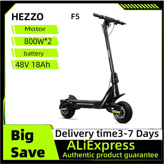 HEZZO F5 Adult E-scooter 800W*2 Motor 48V 18AH Folding Electric Scooter 10 Inch Off-road Tire City Highway Escooter APP