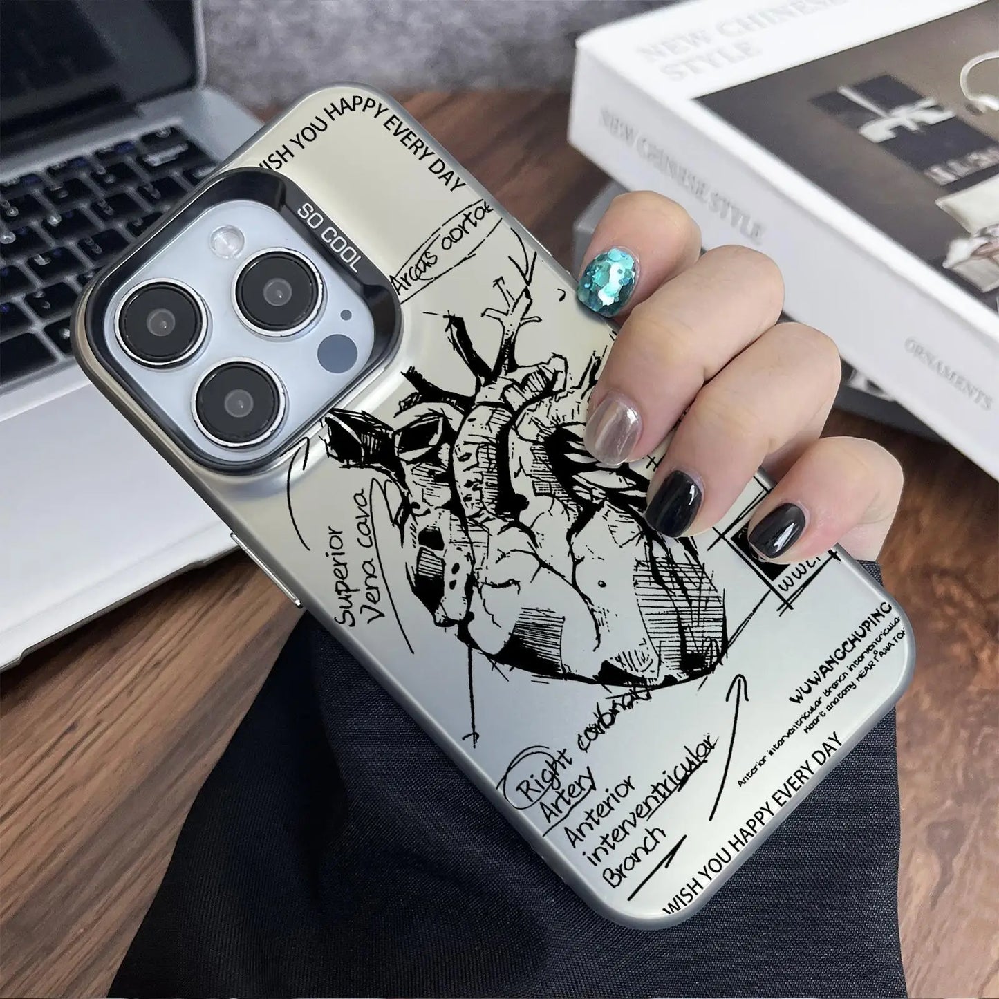 Sketch Heart Pattern Phone Case Protective Cover, Phone Accessory Compatible with IPhone 16 Pro Mone Casesax 15 Pro 14Plus 13 12 11 X/XS