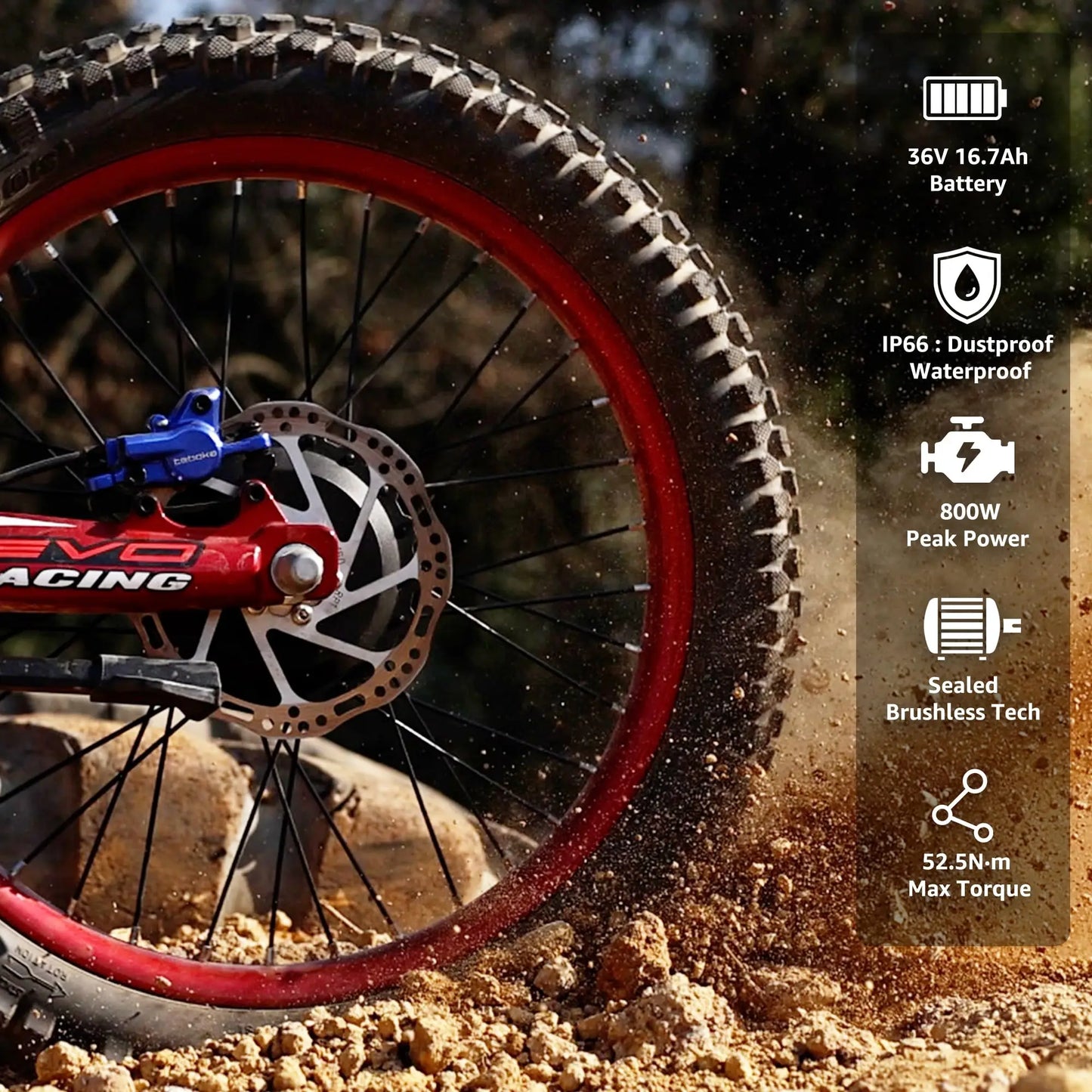 RFN Racing Serise Electric Dirt Bike For Kids - 3-Speed Stunt Jump Bike - Lightweight Aluminum Frame Electric Bike For Age 8+