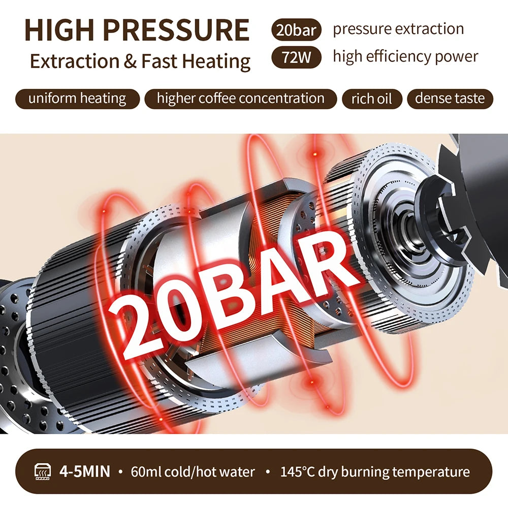 Wireless Electric Portable Espresso Coffee Machine for Car & Home Camping Coffee Maker 3-in-1 Capsule Powder Travel Coffee Maker