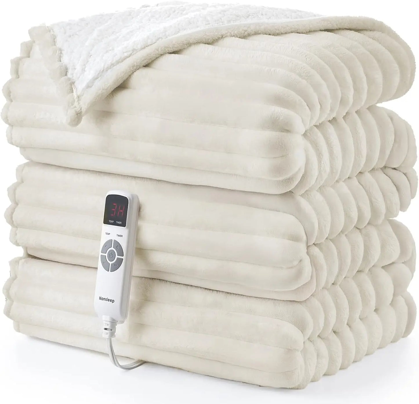 Electric Heated Blanket with 9 Heat Levels, 10-Hour Timer Auto Shut Off, Washable Soft Warm Winter Throw, 50x60 Inches Beige