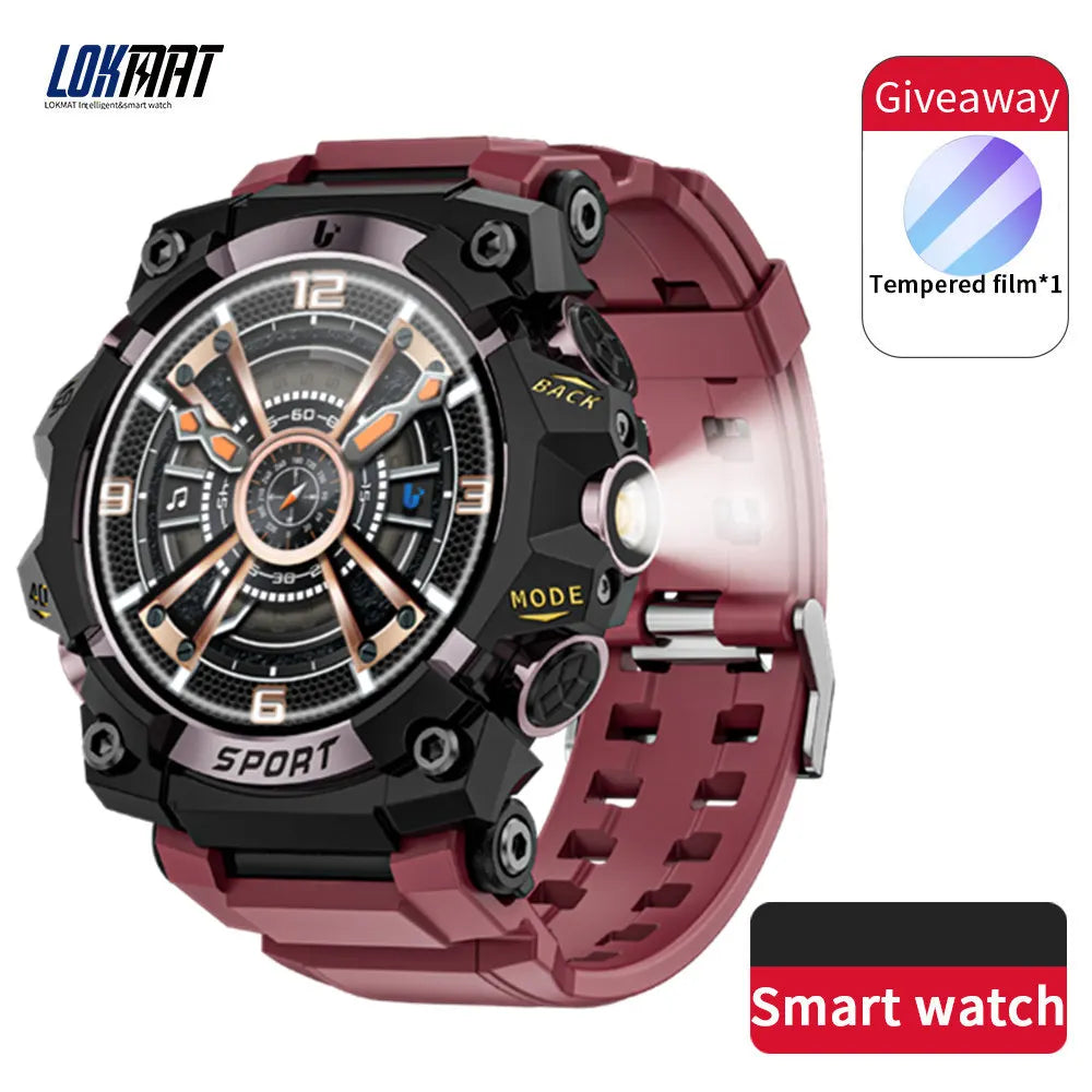 LOKMAT New Rugged Smart Watch Bluetooth Calls Wristband Fitness Tracker Flashlight Message Push Heart Rate Monitor for Phone