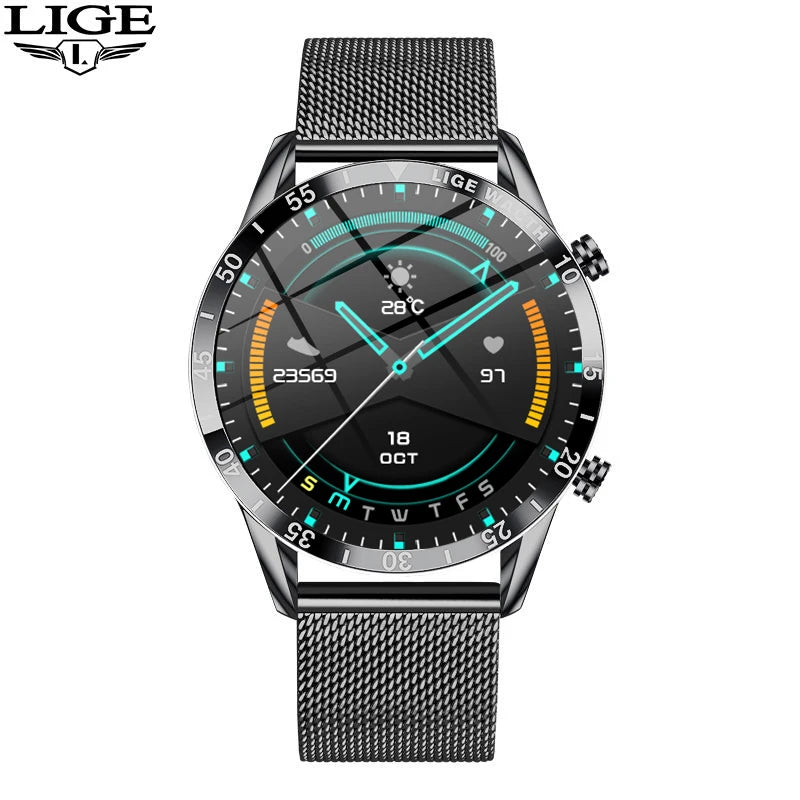 LIGE Stainless Steel Smart Watch Wrist Watch Mature Men Luxury Men Sport Fitness Bluetooth Call Mature Men's Smartwatch Outdoors