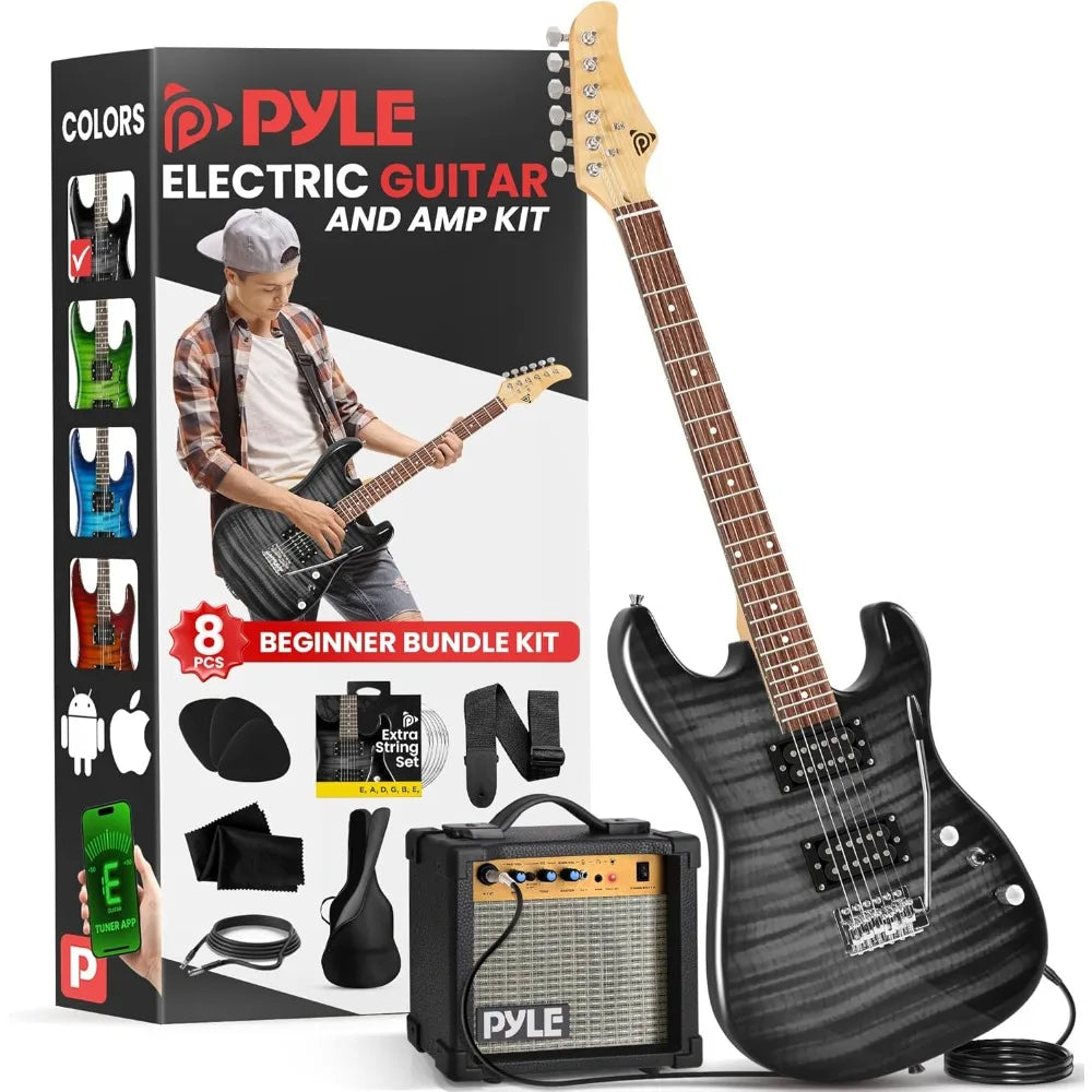 Electric Guitar Kit with amp, full-size instrument with Humbucker pickup, guitar amp and starter bundle accessories, 39 "black