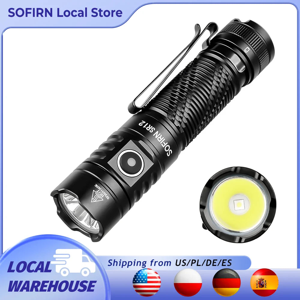 Sofirn SR12 EDC Flashlight 1450LM Powerful Light SFT25R LED 18650 USB C Rechargeable Torch IP68 Waterproof