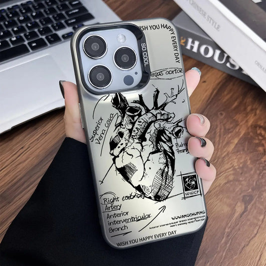 Sketch Heart Pattern Phone Case Protective Cover, Phone Accessory Compatible with IPhone 16 Pro Mone Casesax 15 Pro 14Plus 13 12 11 X/XS