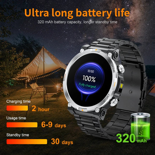 2025 New For Huawei Xiaomi Military Smart Watch Men Flashlight Compass Waterproof Outdoor Sport Tracker BluetoothCall Smartwatch