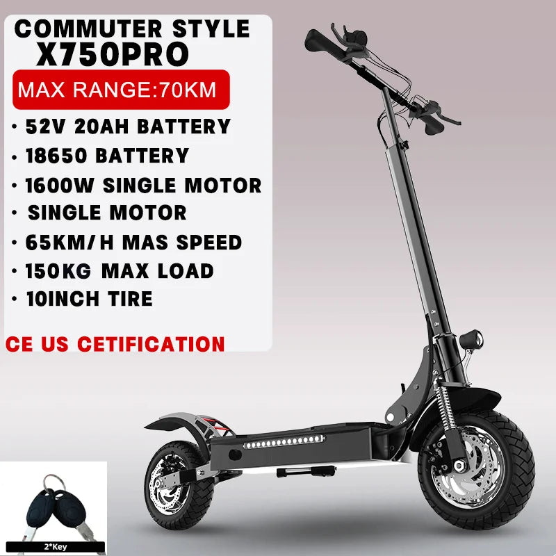 35-53MPH ELectric Scooter for Adults SINGLE/DUAL MOTOR Folding E Scooter with Removable Seat 10/11inch Street/Off-Road Tire