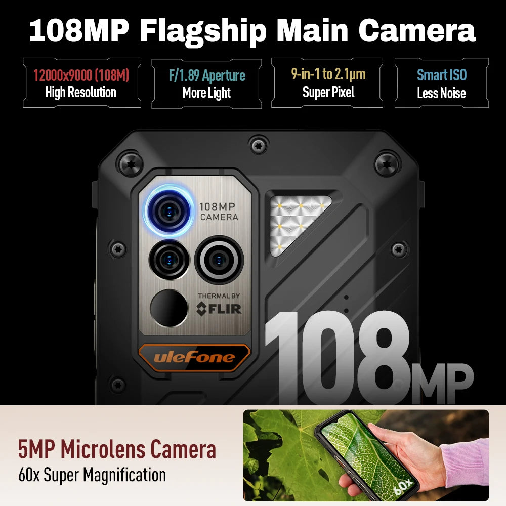 Ulefone Power Armor 18T Ultra 5G Rugged Phone 512GB ROM +24GB RAM Thermal Imaging Camera THERMAL BY FLIR® smartphone NFC