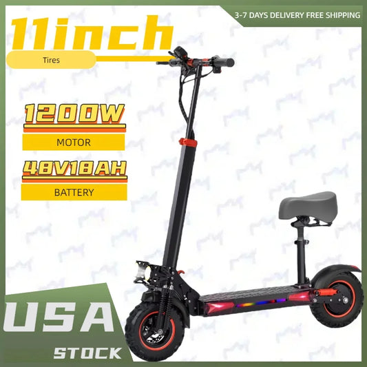 Electric Scooter J11MAX High Power 1200W Motor 48V18Ah Battery With Removable Seat 11 inch Off road Tire Foldable Adult EScooter