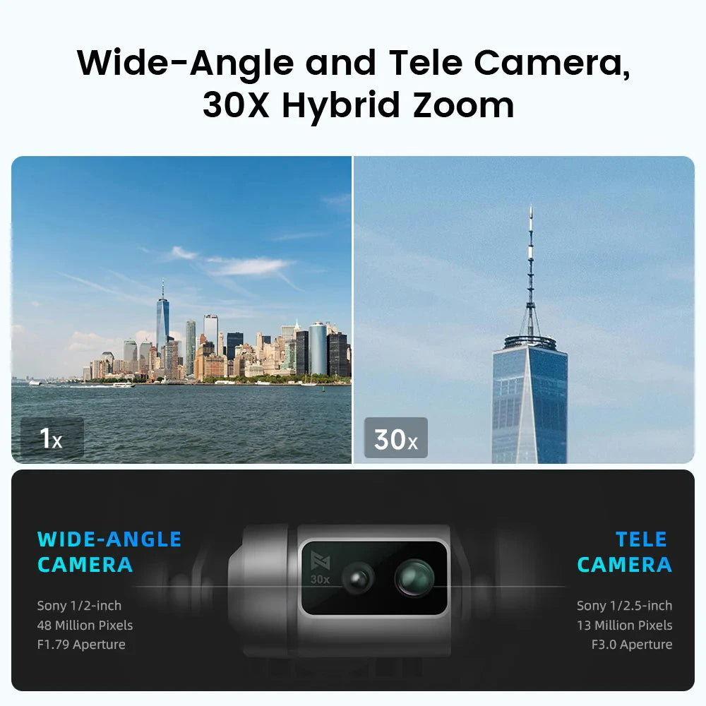 FIMI X8 Tele Max 2025 New Beyond Vision with Wide-Angle And Tele Camera 30x Hybrid Zoom 4K 60Fps 3-Axis Gimbal Super Night