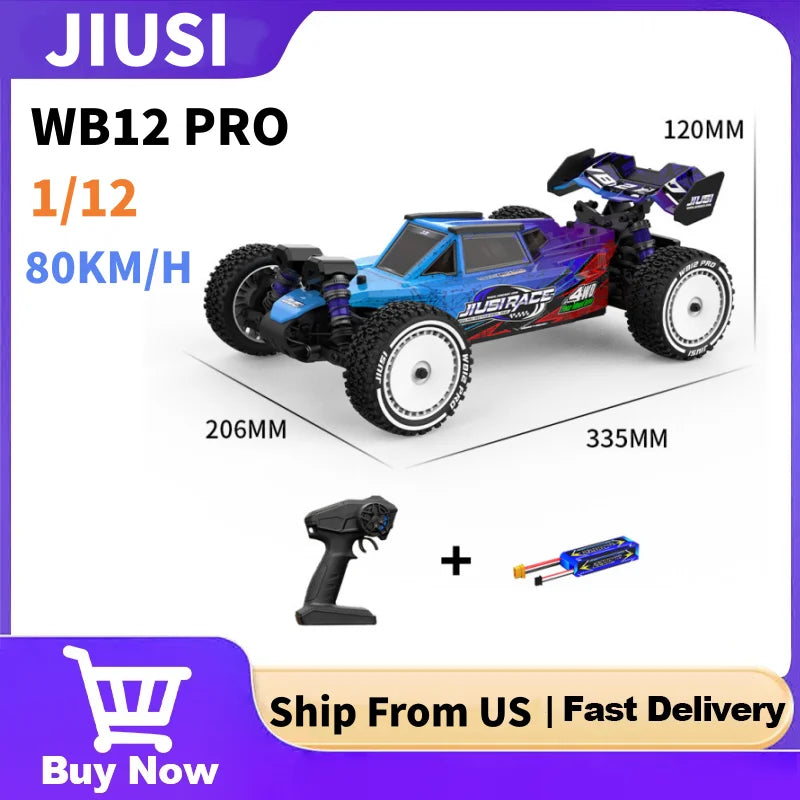 JIUSI 1:12 Scale 4WD Brushless RC Car WB12 PRO with 3S 2200mah Battery 80km/h High Speed Off-road Drift Car Toys As Gift