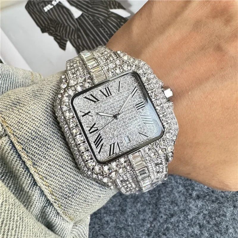 2025 New Luxury Diamond Watch Men Fashion Iced Out Square Colorful Number Watches Hip Hop Bling Jewelry Reloj Hombre for Party