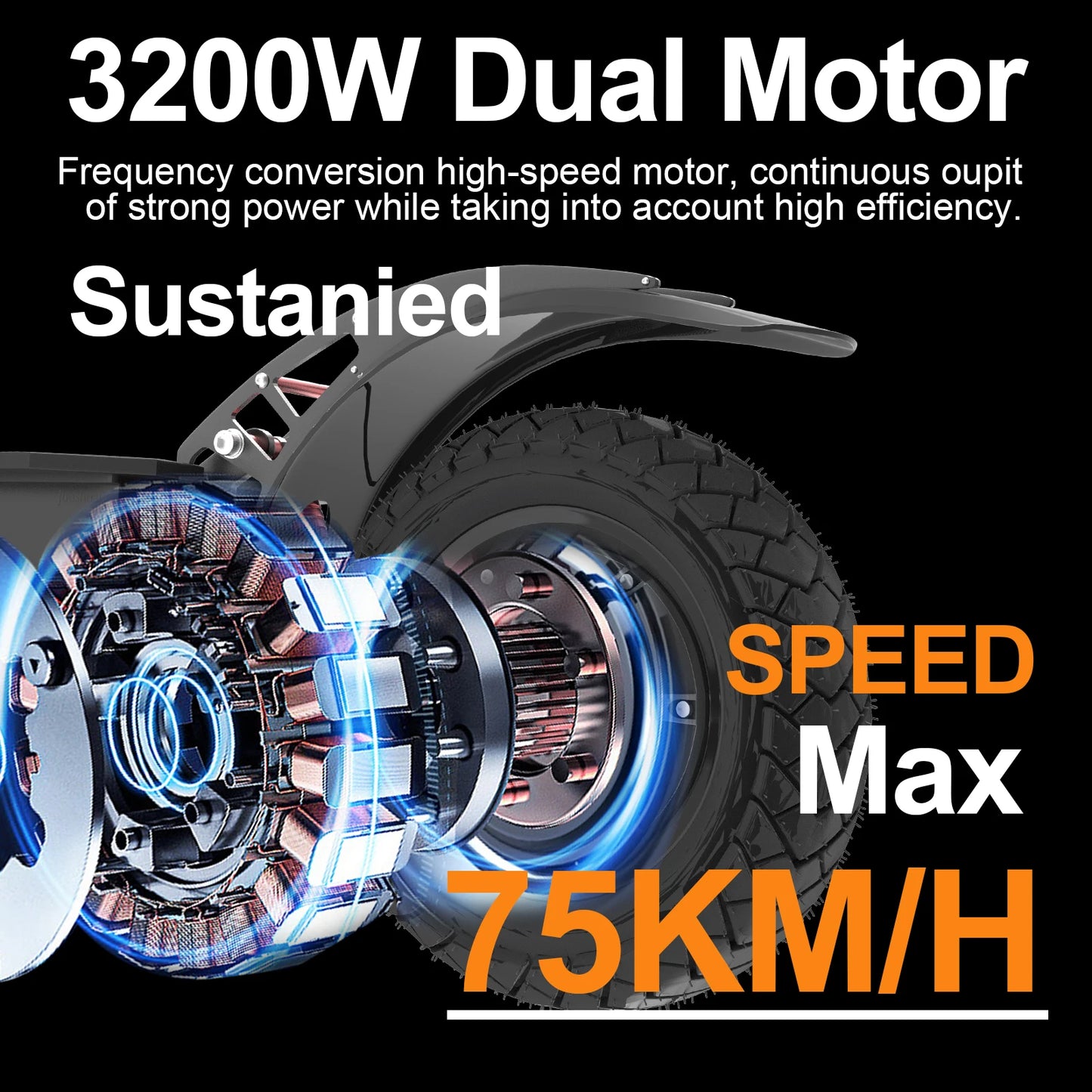 3200w Dual Motors Electric Scooter for Adults 75km/h Speed 70km Long Range 10 inch Tires E Scooter Patinete Electrico Skateboard