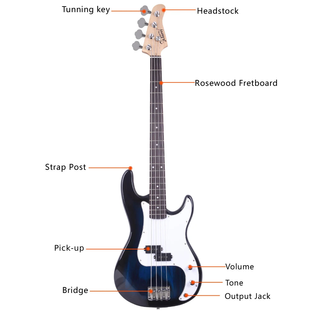 Electric Bass Guitar 4 Strings 20 Frets Electric Bass Set Electric Bass with Belt Cable and Wrench Tool