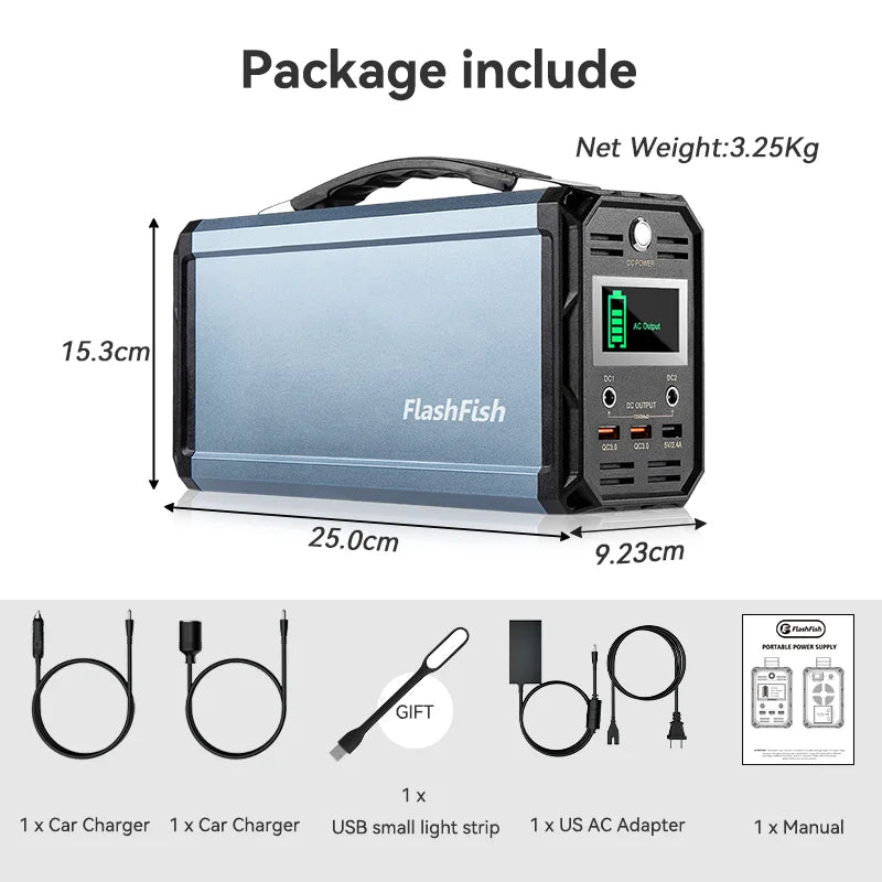 FF Flashfish G300 300W Solar Generator 222Wh Portable Power Station 60000mAh Rechargeable Lithium Battery Bank for Solar Panel