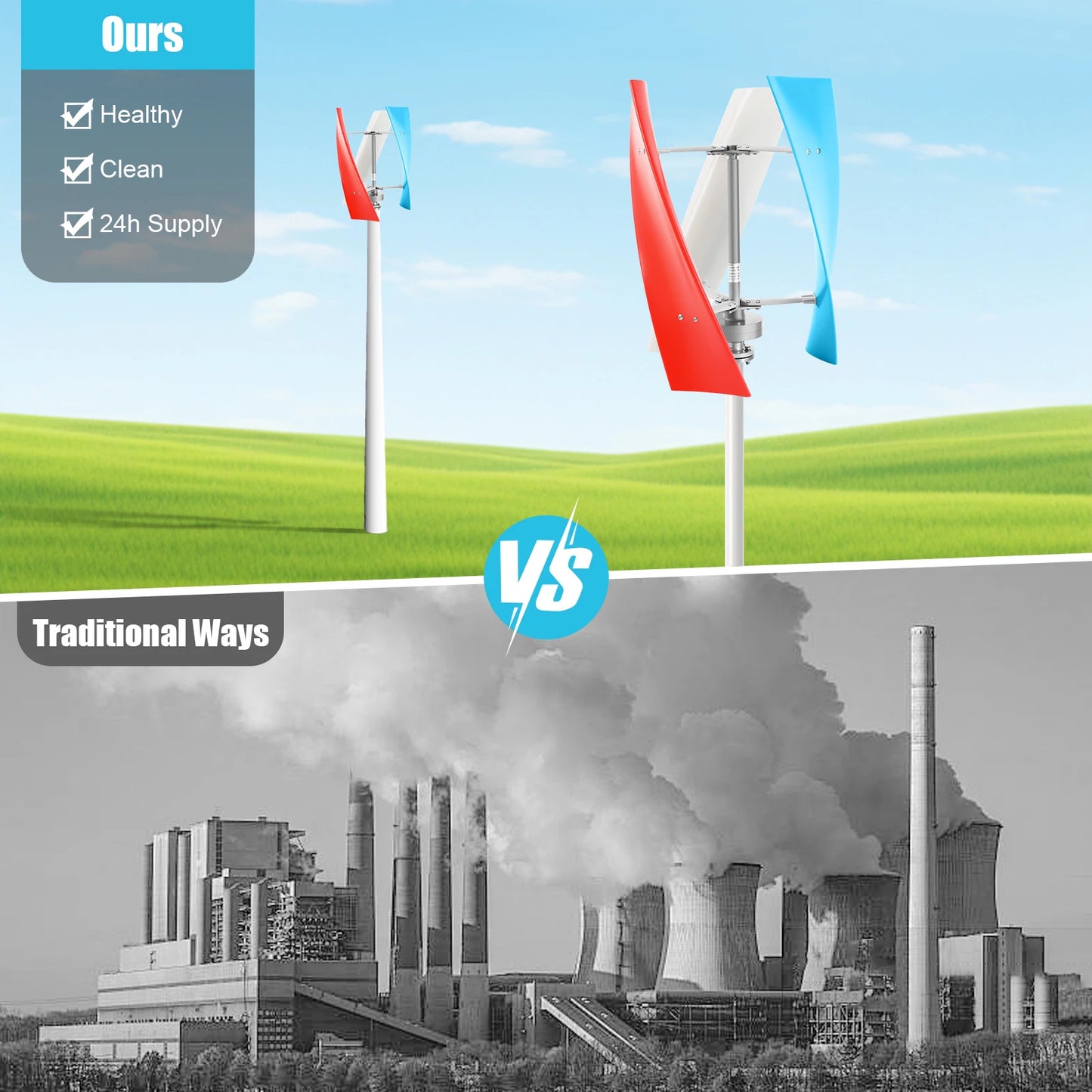 24V 400W Wind Turbine Generator Kit Waterproof 3 Blades with Charge Controller Vertical Spiral Windmill for Marine RV Hybrid