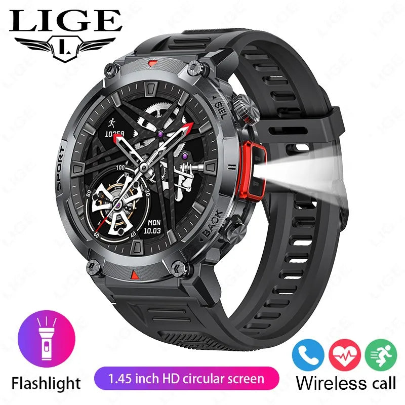LIGE Smart Watch Men With Flashlight Sport Fitness Bracelet Blood Pressure Health Monitor Waterproof Smartwatch For Android ios