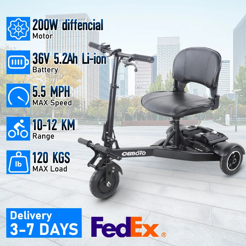 3 Wheel Foldable Mobility Scooter for Adults,Lightweight Li-ion Metro E scooter,electric mobility scooter elderly man woman