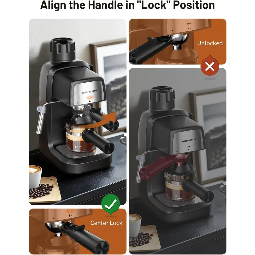 KEENSTAR 3.5Bar Espresso Machine with Milk Frother, 800W Compact Espresso and Cappuccino Machine with Preheating Function, 4 Cup