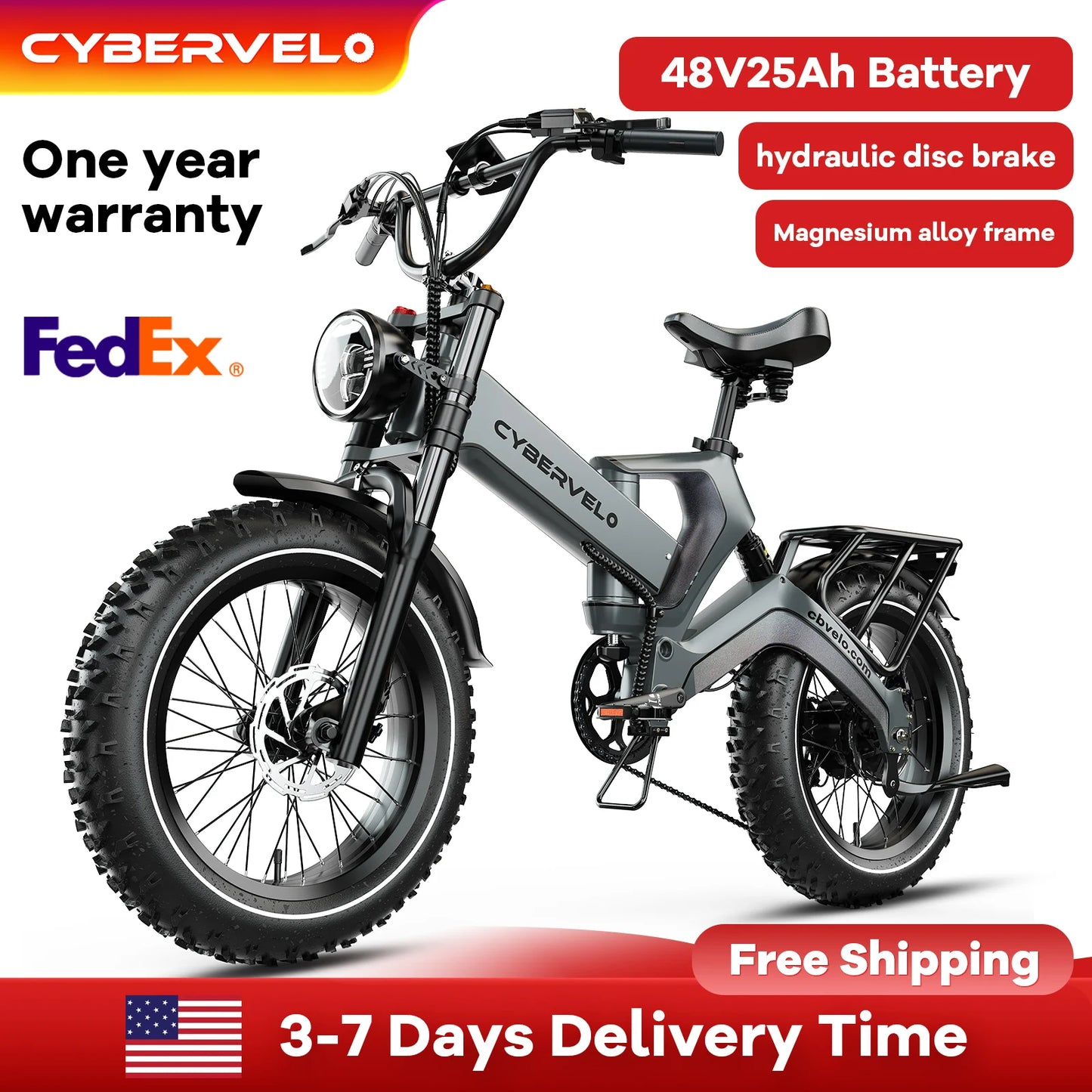 Cybervelo 2000W Peak Folding Electric Bike for Adults, 35MPH 100Miles, 48V 25Ah Removable Battery, 20"x4.0 Fat Tire E-bike EK6