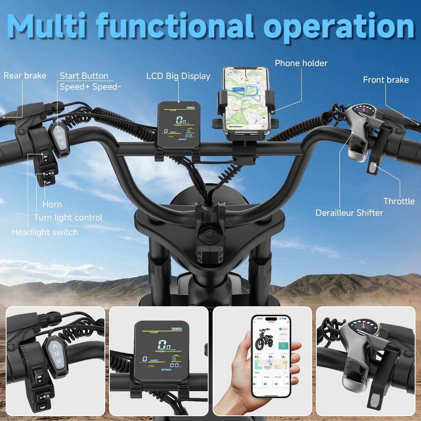 AOVOPRO AP20 Electric Bike 1500W 20" Fat Tire 31mph Top Speed 70 Miles Range for Road Sand Mountain Snow Electric Motorcycle