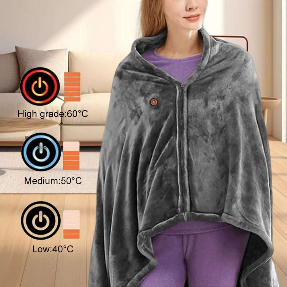 USB Electric Heated Blanket 3 Heating Levels Fleece Heated Blanket Portable Body Warmer Blanket Quickly Heated Cape Pad
